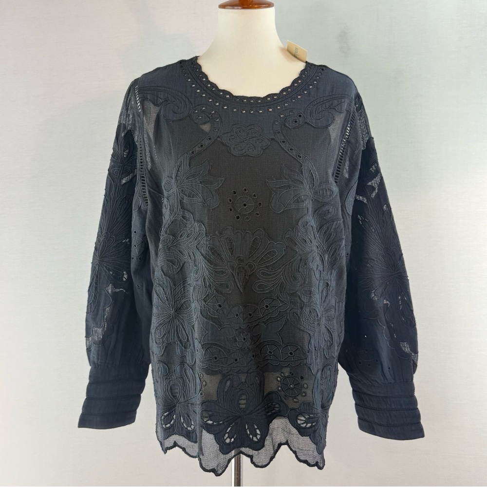 Sundance Reach for Beauty Black Lace and Embroidery Top NWT